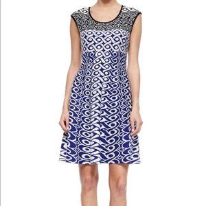 NIC+ZOE Roman Waves Blue Black White Sweater Dress Large LG Office